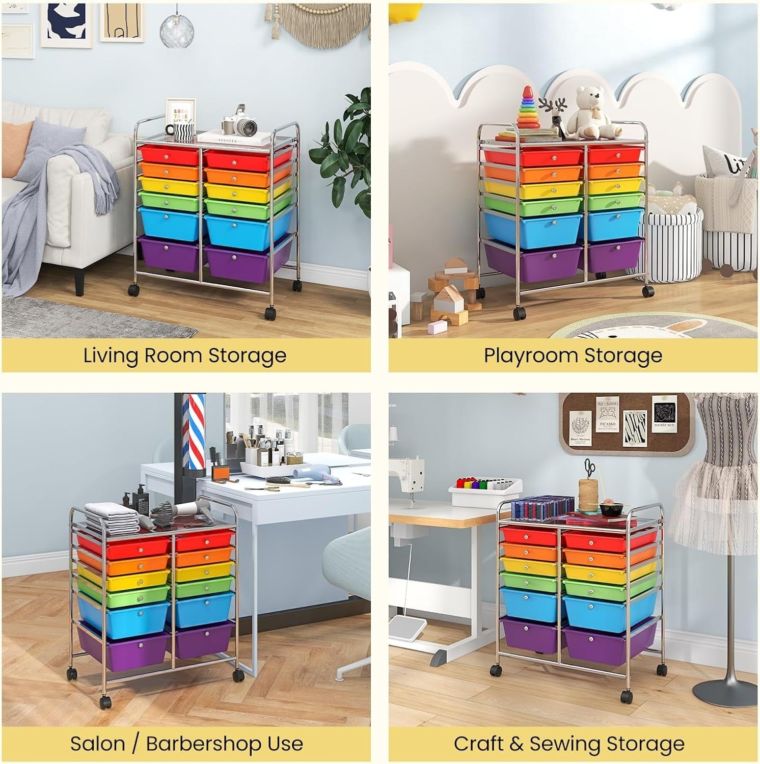 12 Drawer Rainbow Storage Cart Rolling12 Drawer Ra Organizer Trolley with Wheels