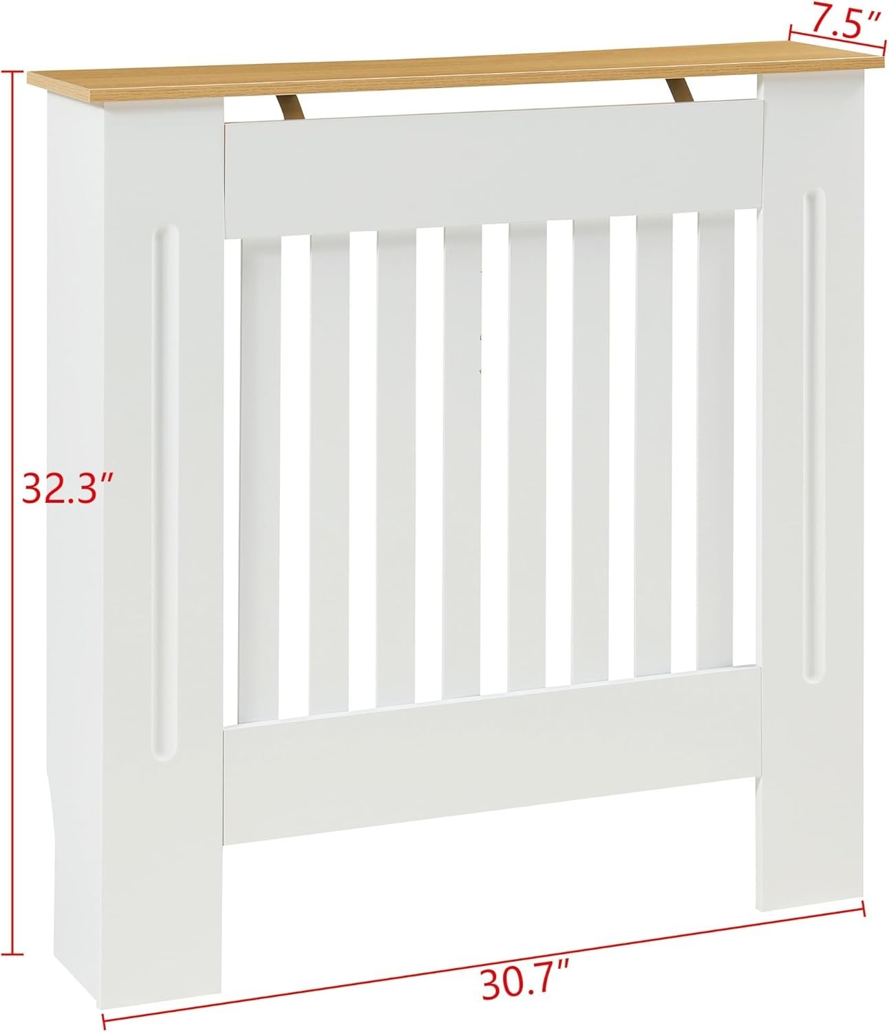Small White Radiator Cover 78cm Wood Top Modern Slatted Heating Cabinet