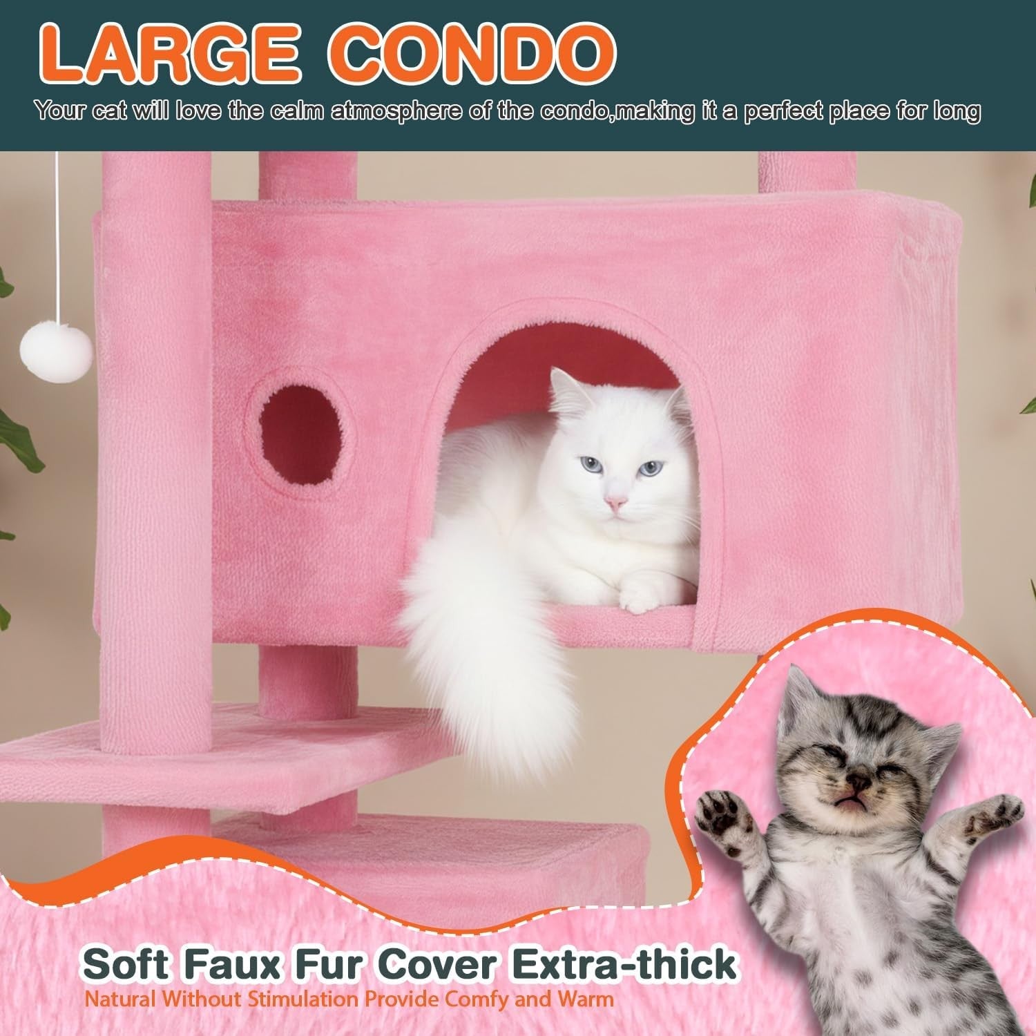 Pink Multi Level Cat Tree Tower 139cm with Condo Scratching Posts Play Centre