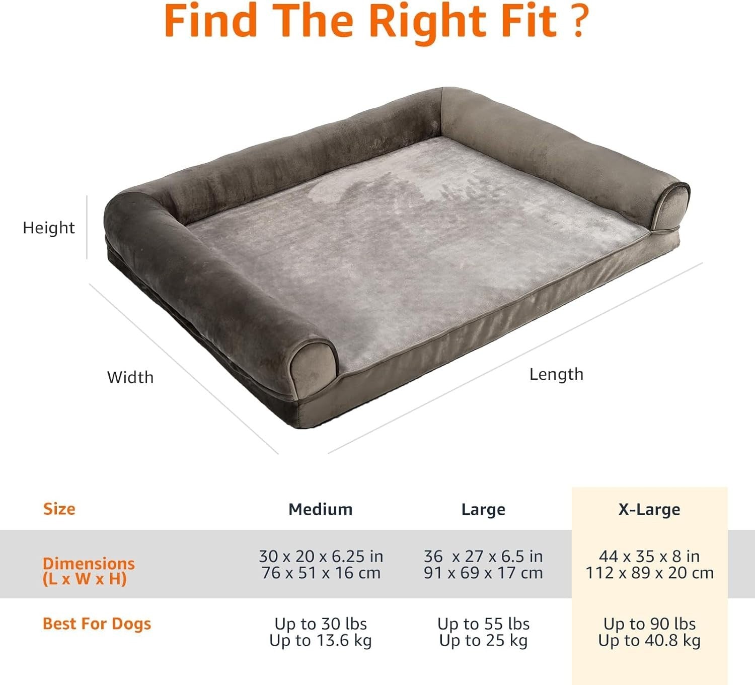 XL Orthopedic Dog Bed 112x89cm U Shape Bolster Taupe Washable