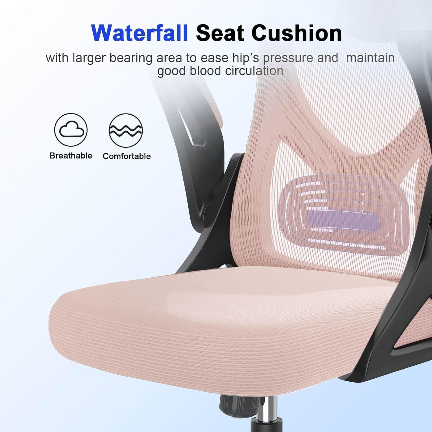 Ergonomic Mesh Office Chair Pink High Back Flip-Up Armrest Lumbar Support