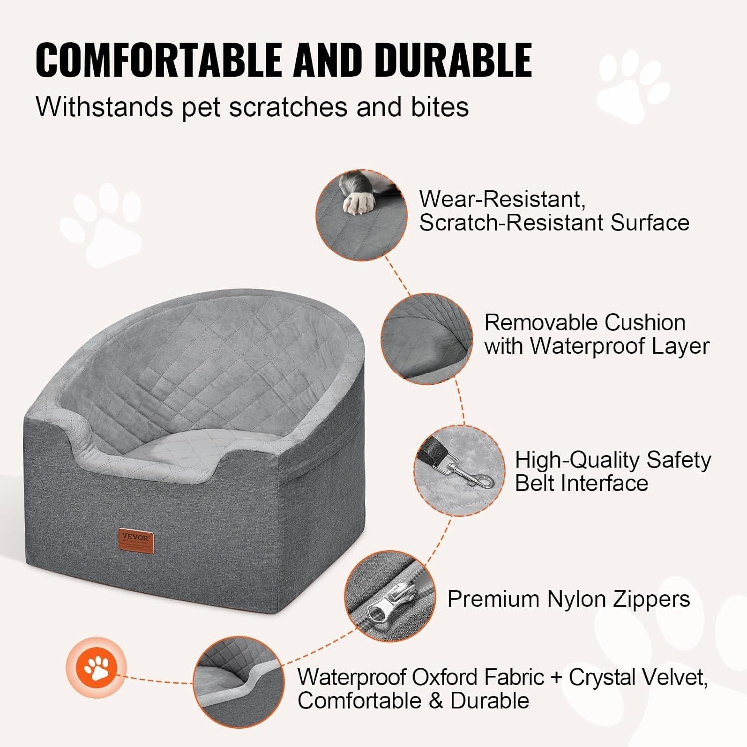 Dog Car Seat Booster Bed Waterproof Travel Seat Safety Leash Up to 55lb