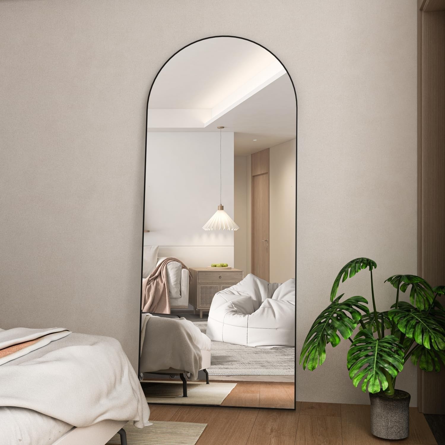 Arch Full Length Mirror 165x60cm Large Standing Wall Leaning Black Frame