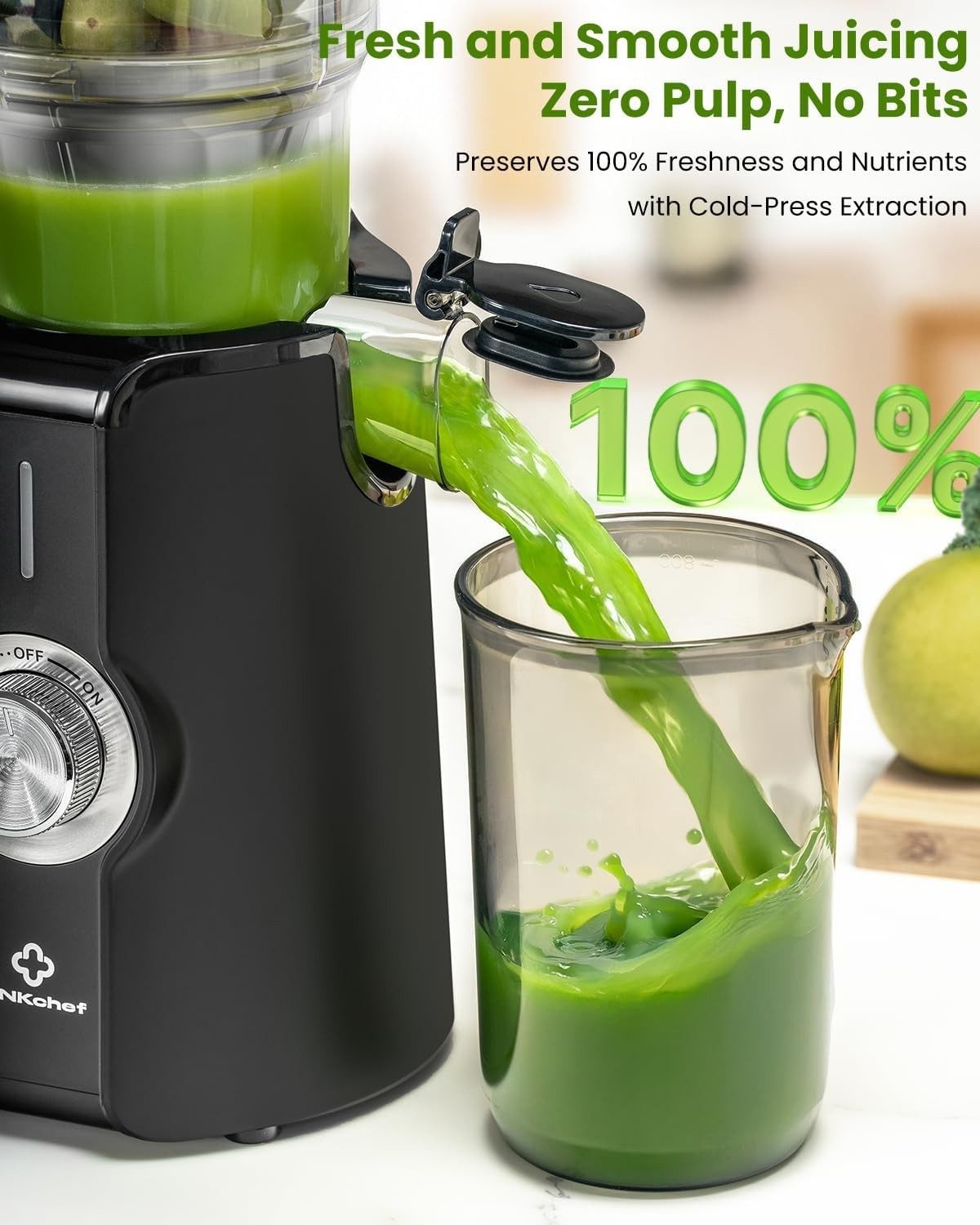 Cold Press Juicer 4.35in Wide Chute Whole Fruit Slow 200W High Yield