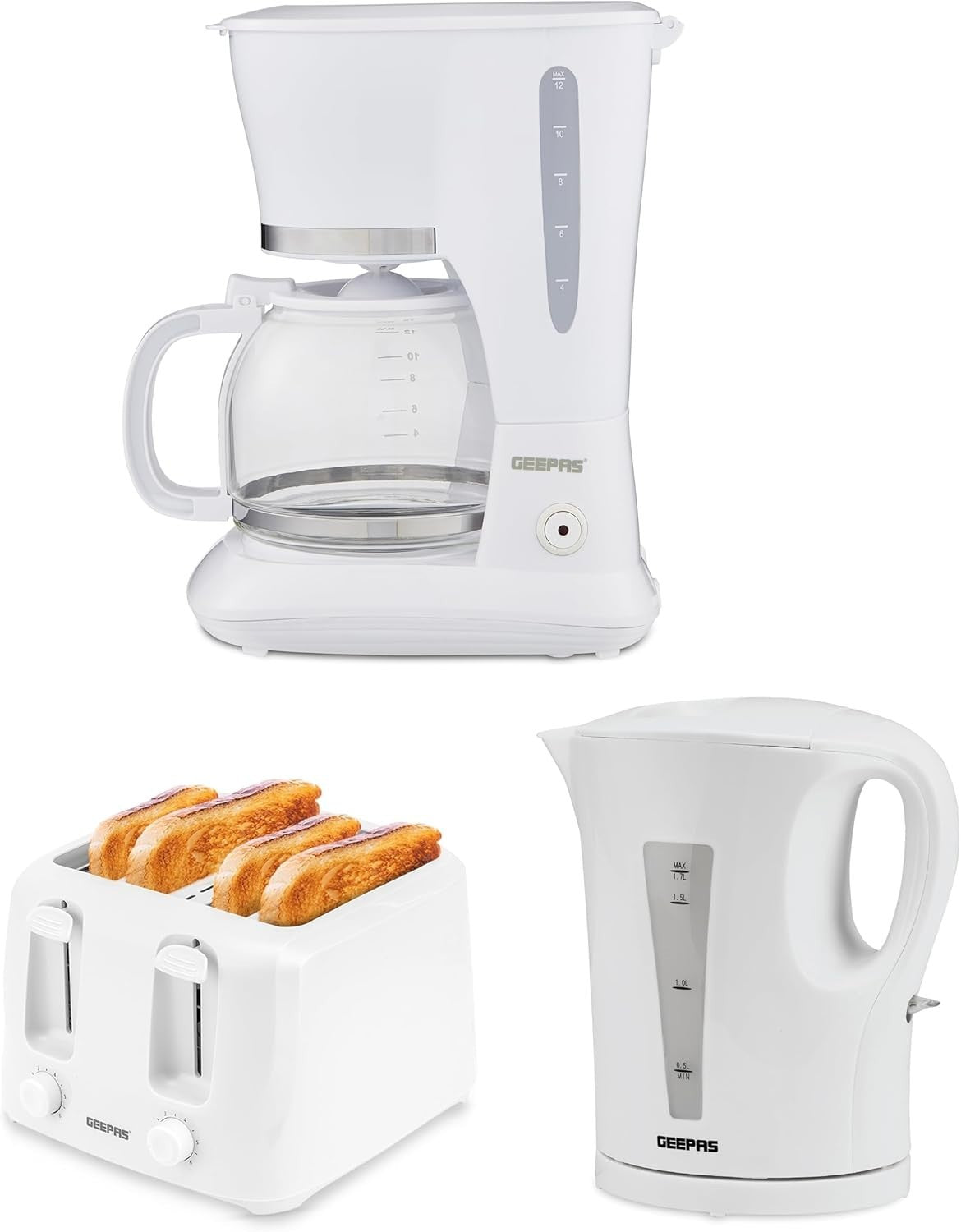 3-Piece Breakfast Set Coffee Maker Kettle Toaster | 1.5L Brew | 1.7L Jug