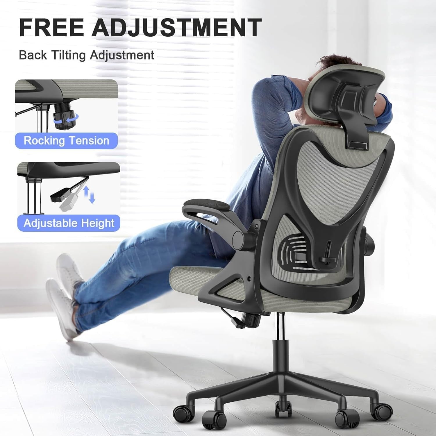 Ergonomic High Back Mesh Office Chair Adjustable Lumbar Headrest Flip-Up Arms