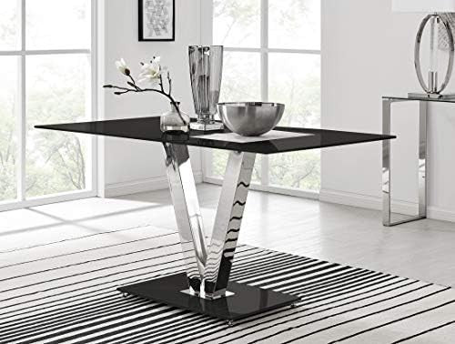 Modern Black Glass Dining Table 140x80x75cm Chrome Metal Frame