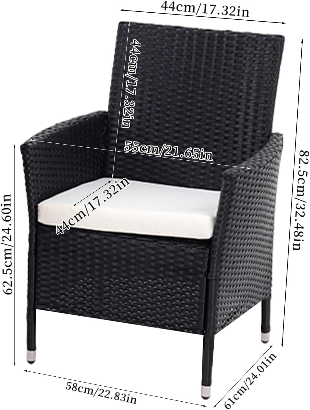Set of 4 Black Rattan Garden Dining Chairs High Back Cushioned Patio Armchairs