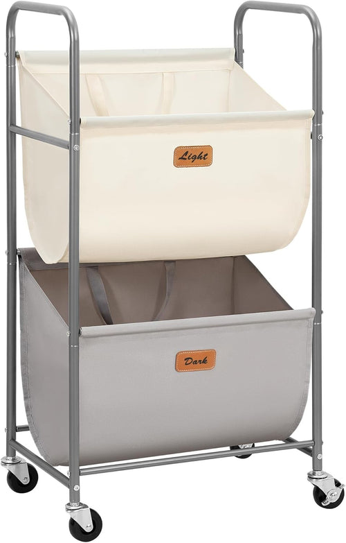 2 Tier Vertical Rolling Laundry Hamper 80L Removable Bags Space Saving Cart