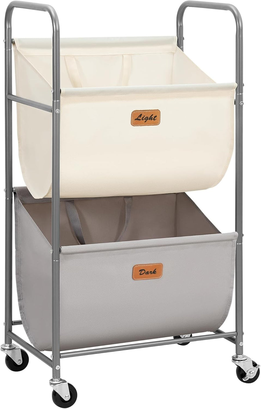 2 Tier Vertical Rolling Laundry Hamper 80L Removable Bags Space Saving Cart