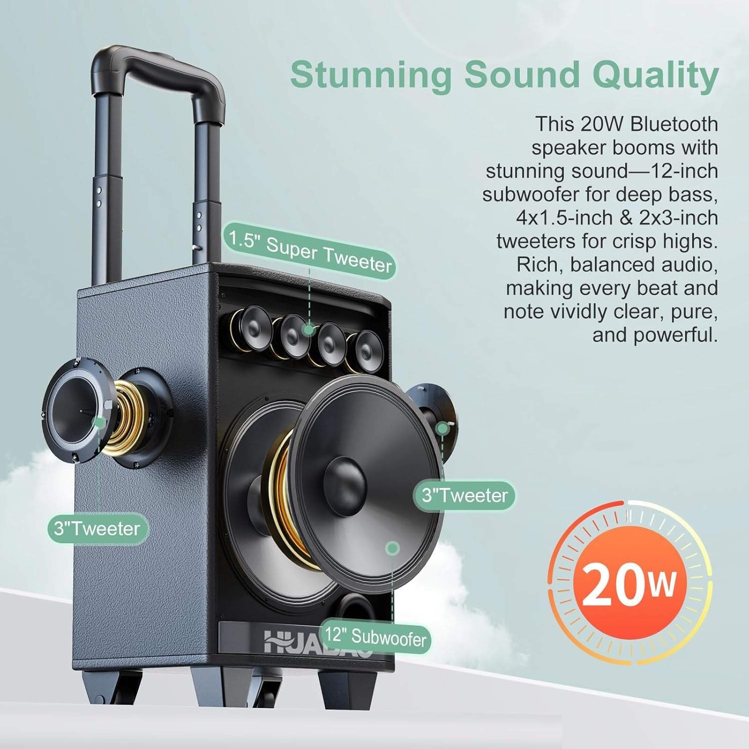 Black Portable Karaoke Speaker with 2 Wireless Mics Trolley