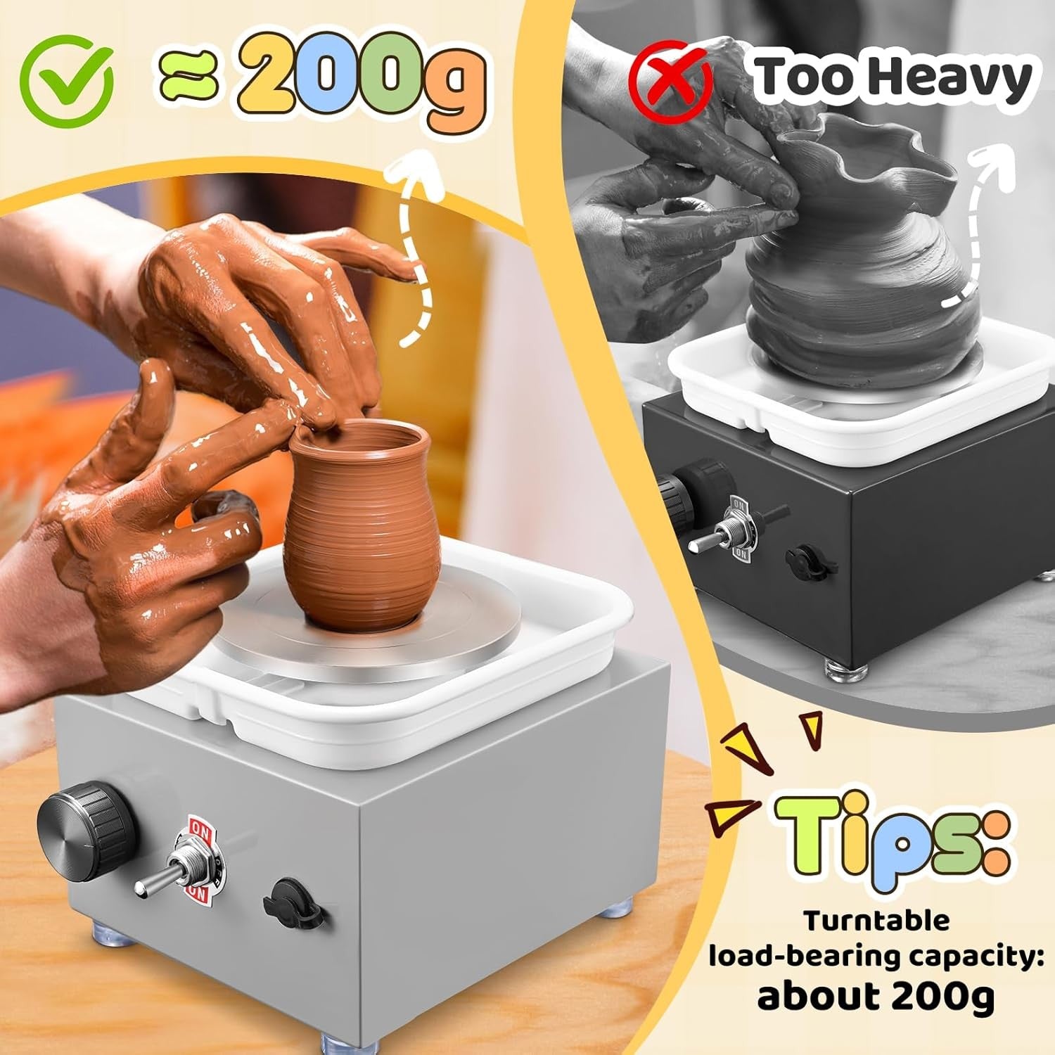 Mini Electric Pottery Wheel Adjustable Speed 2000RPM DIY Ceramic Tool