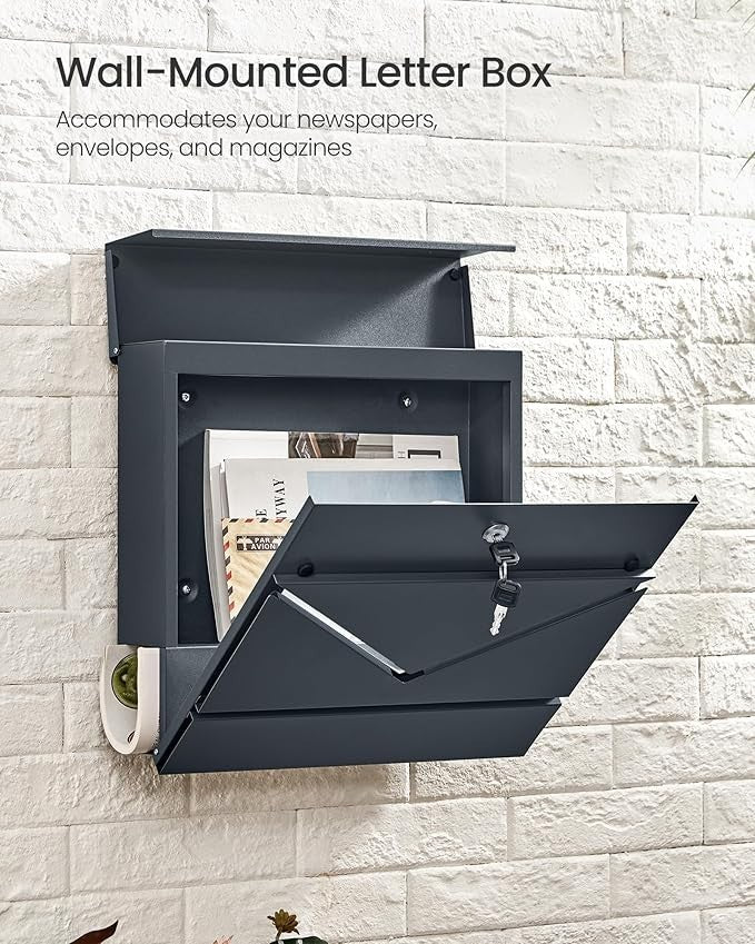 Wall Mounted Letter Box Secure Mailbox Rustproof Steel Lock & Window