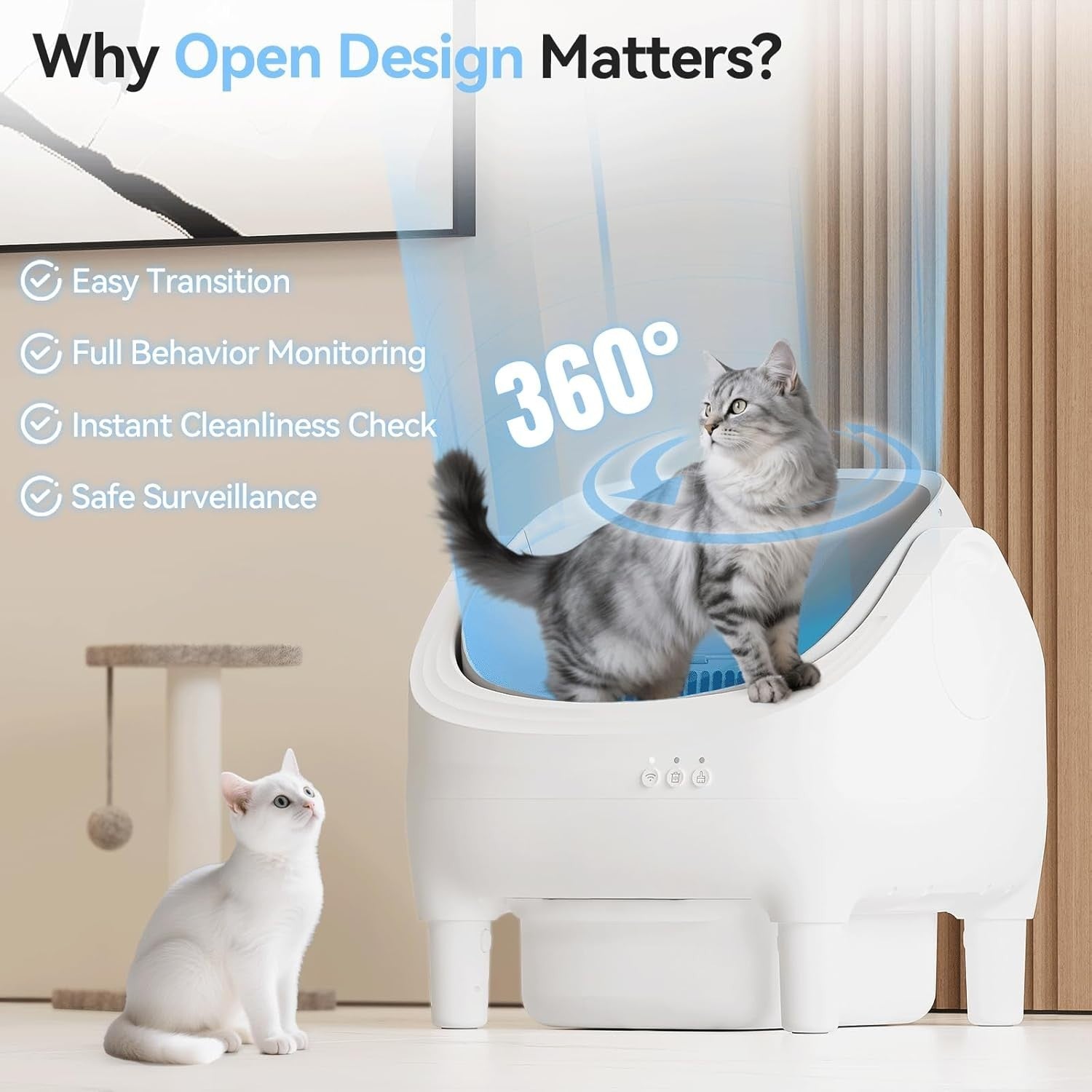 90L Smart Cat Litter Robot App Control Auto Cleaning Multi Cat Tray