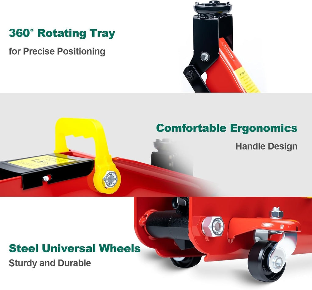 1.5 Ton Racing Trolley Jack Hydraulic Car Jack 135–320mm Lightweight Quick Lift