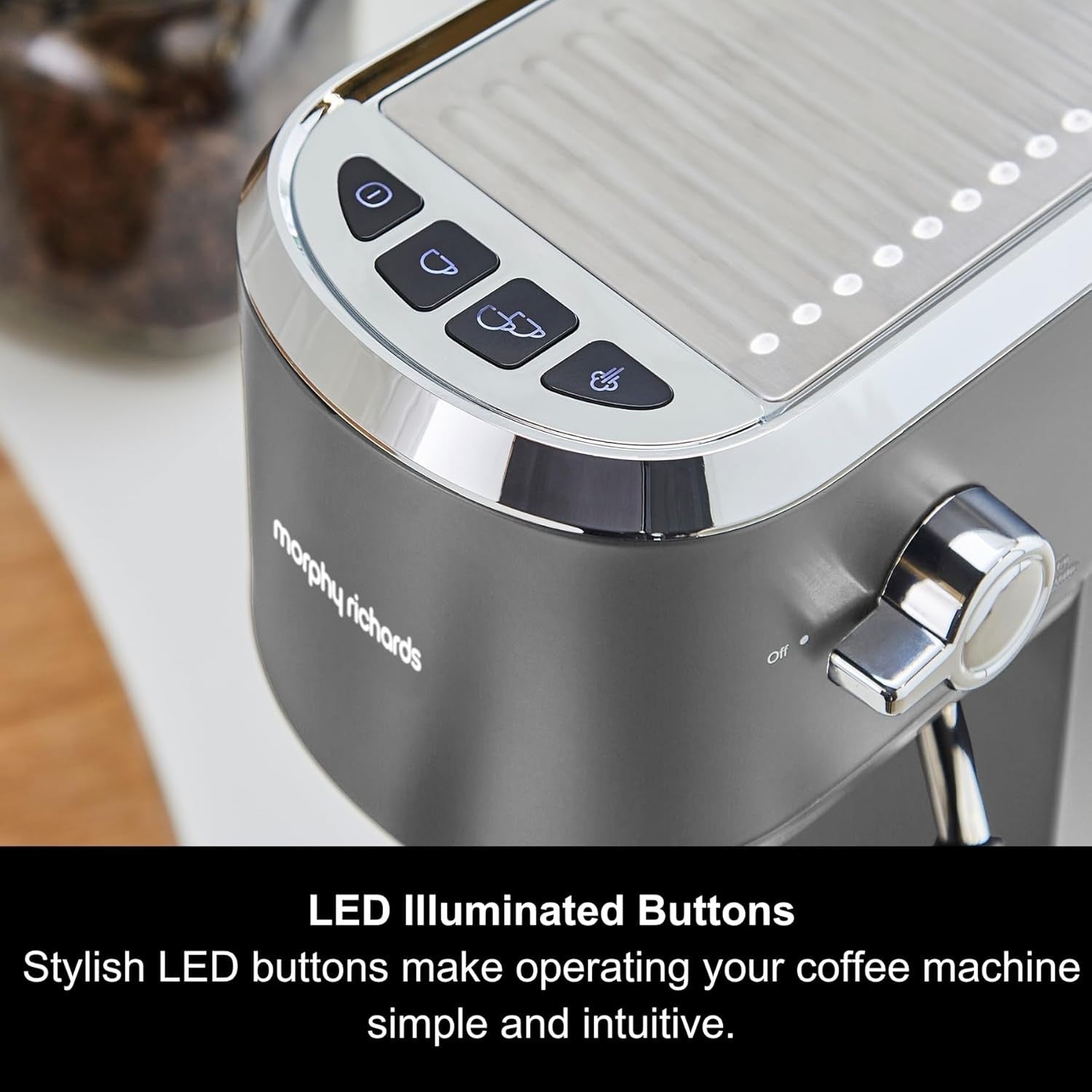 Compact Espresso Machine 15 Bar Pump, Dual Cup, Milk Frother, 1L Tank, Grey