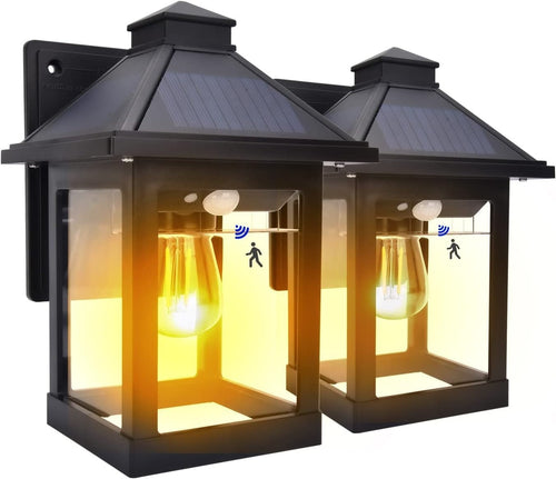 2 Pack Solar Wall Lights Outdoor Motion Sensor 3 Modes IP65 Black