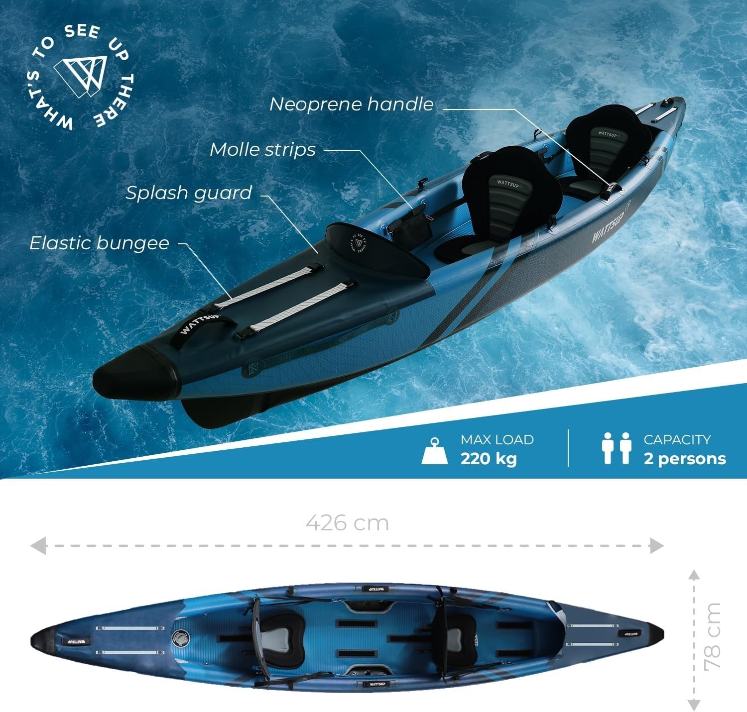 2 Person Drop Stitch Inflatable Kayak High Pressure Touring Canoe