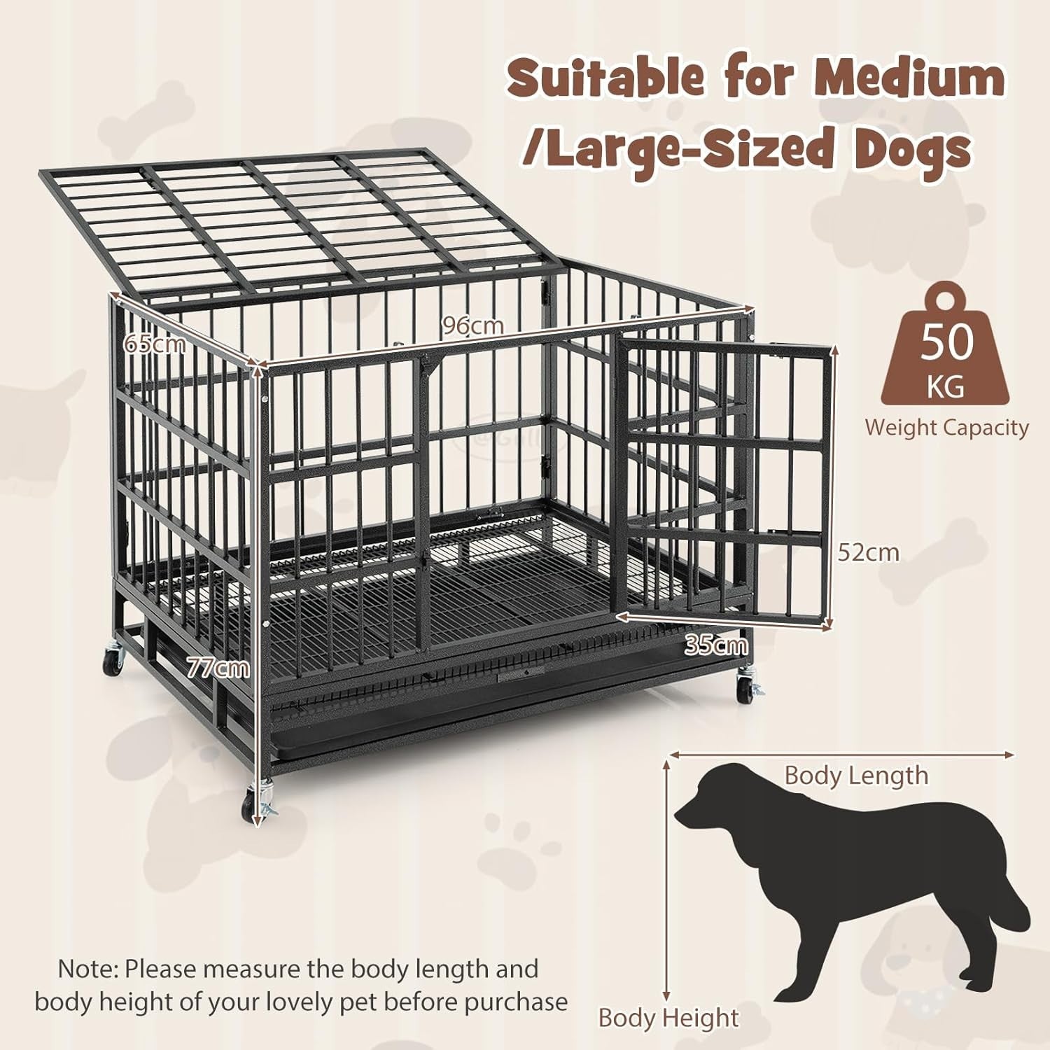 Heavy-Duty Foldable Dog Crate with Lockable Doors & Wheels for Large Dogs