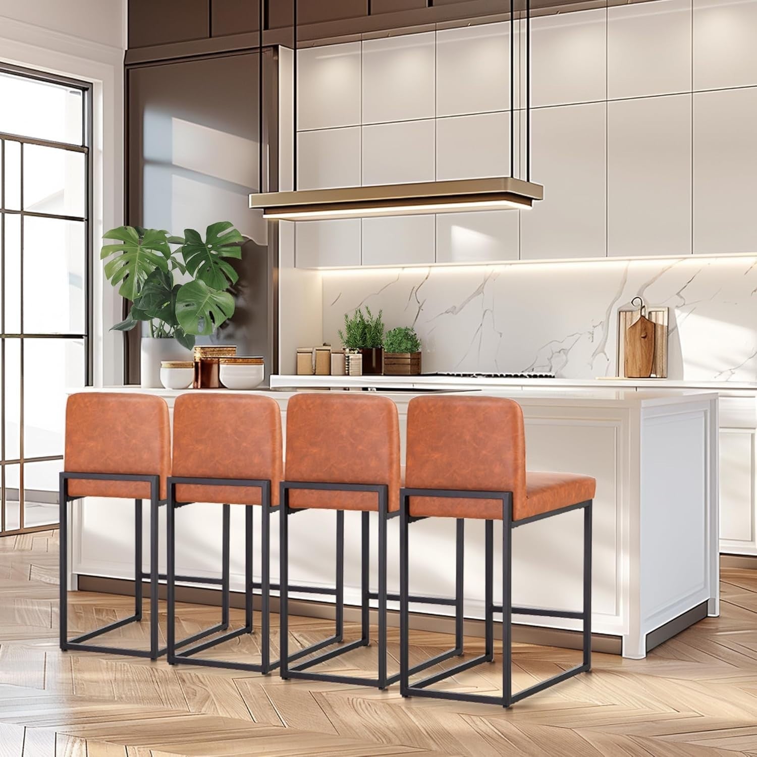Kitchen Bar Stool Brown Faux Leather Counter Chair 60cm Seat