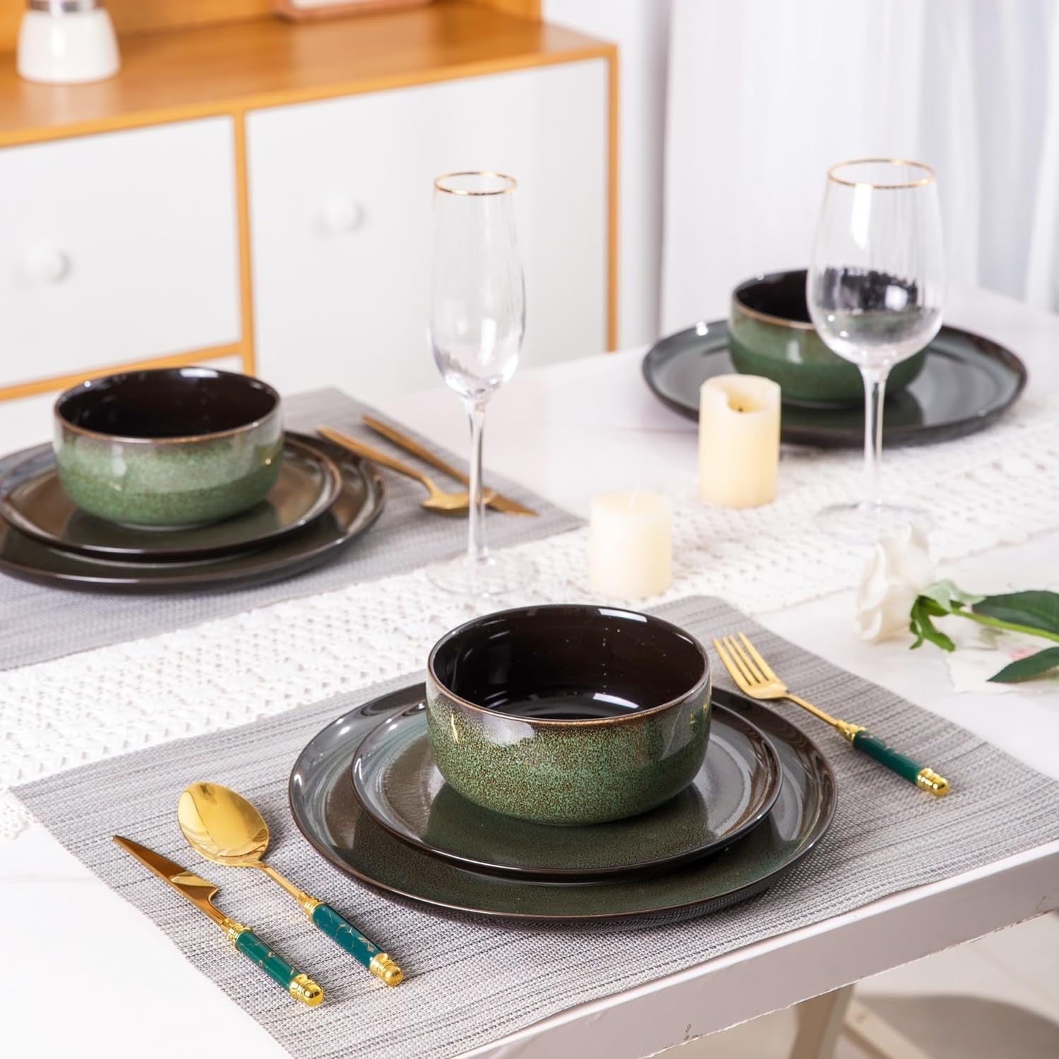 12pc Stoneware Dinner Set Chip Scratch Resistant Dishwasher Microwave Safe