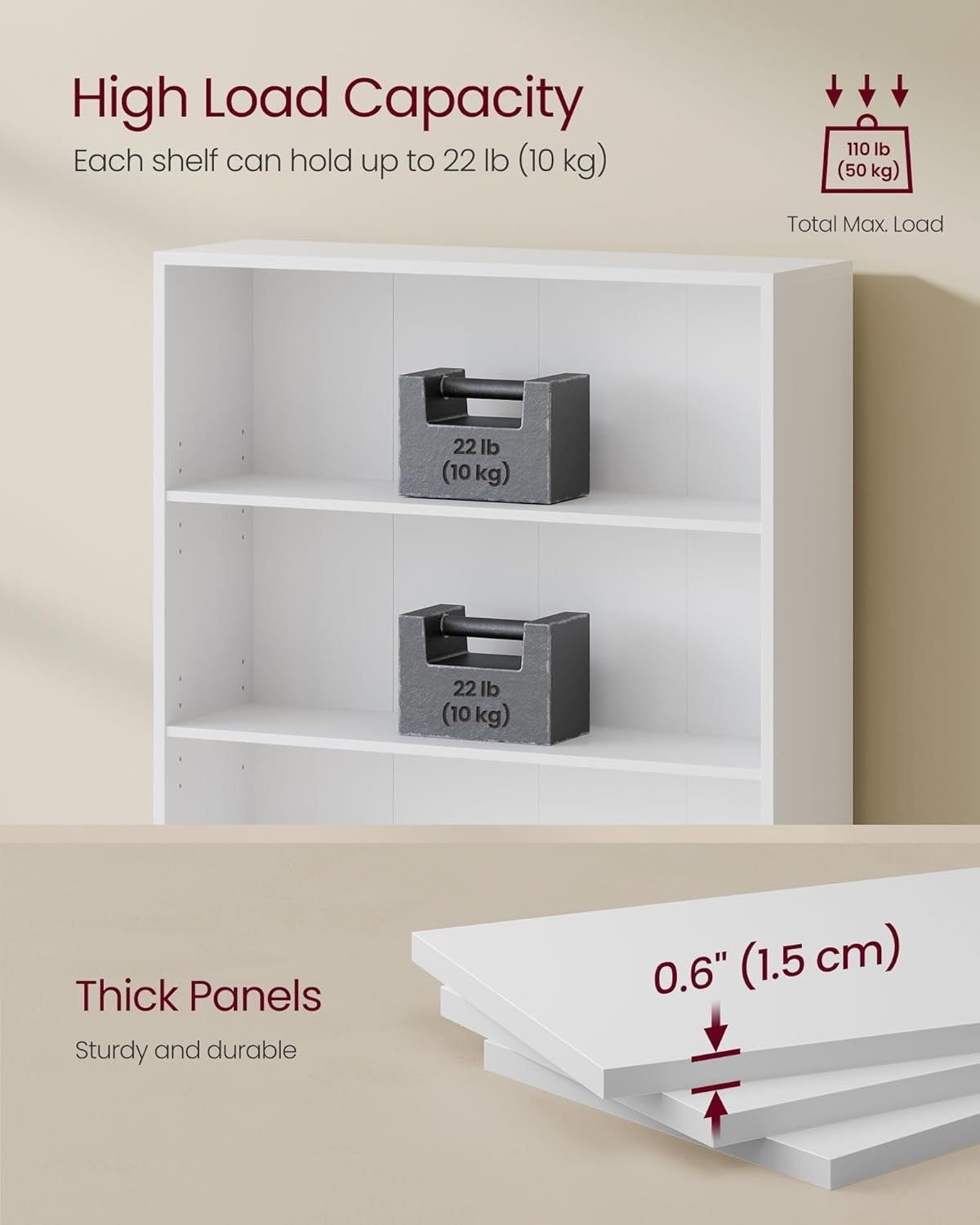 4 Tier White Wooden Bookcase Tall Storage Display Book Shelf for Living Room