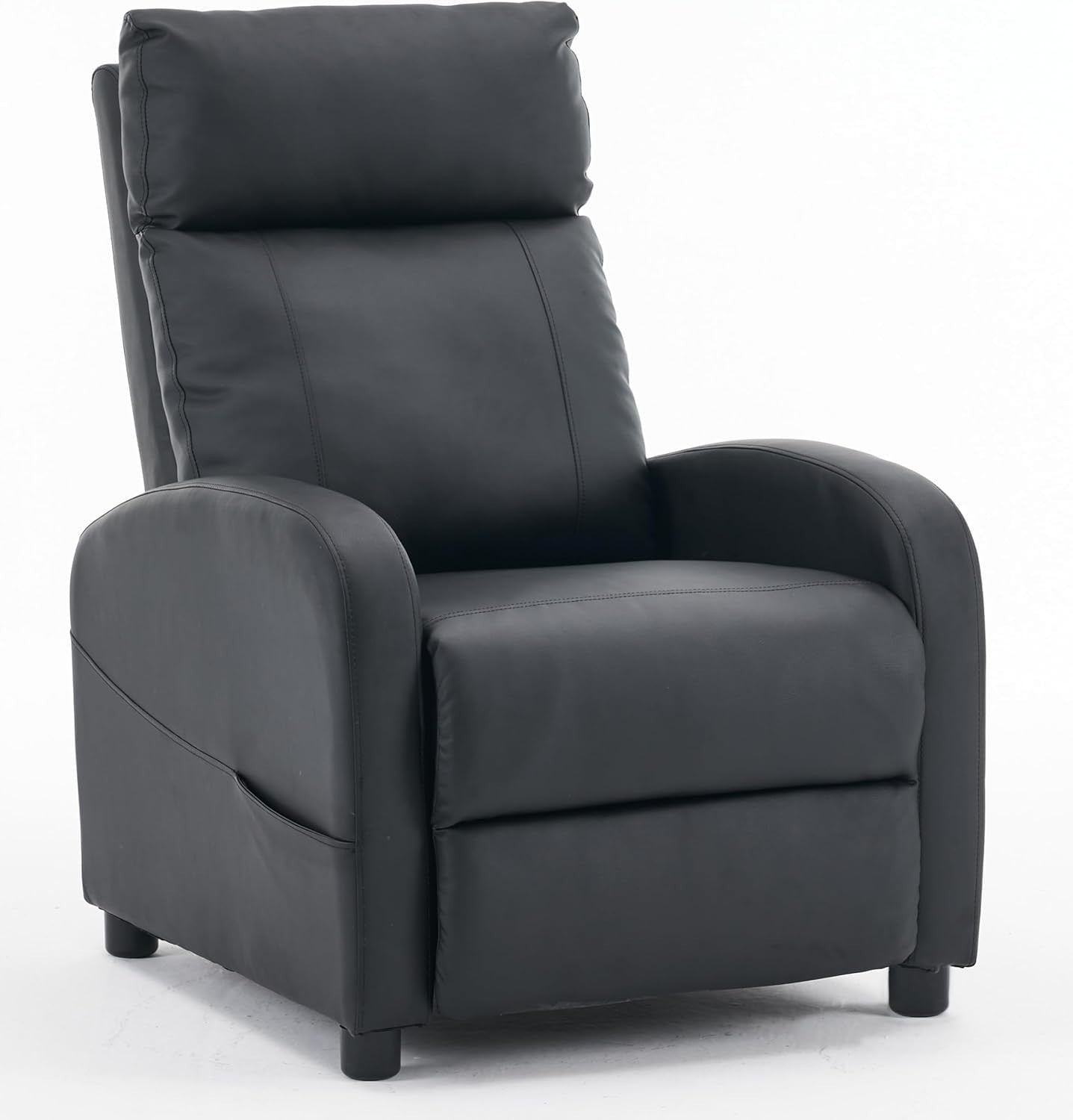 Recliner Armchair Black PU Leather Lounge Chair Adjustable Back & Footrest