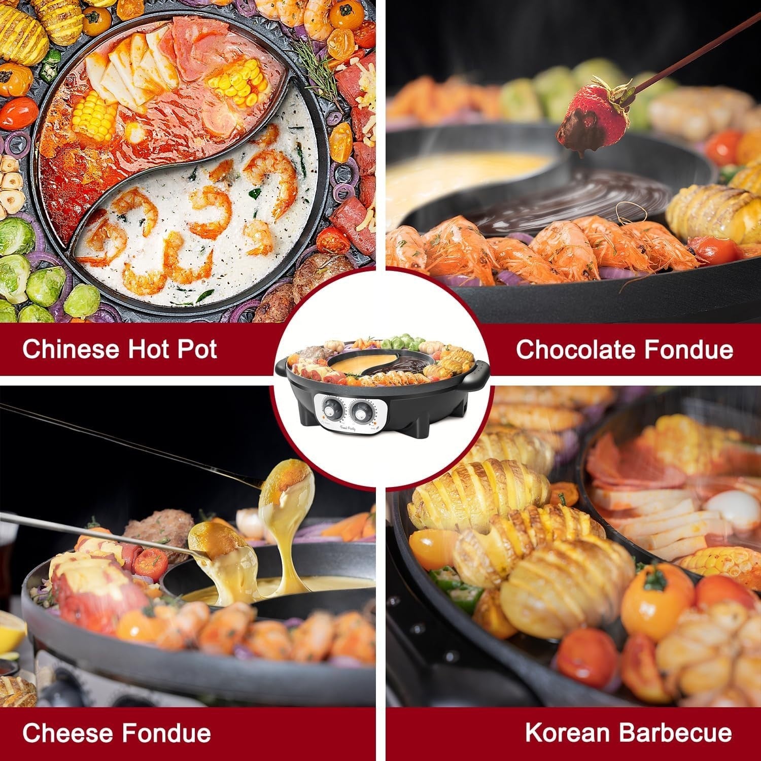 Electric Hot Pot BBQ Grill 2-in-1 2200W | Dual Control Shabu Shabu Cooker 50cm
