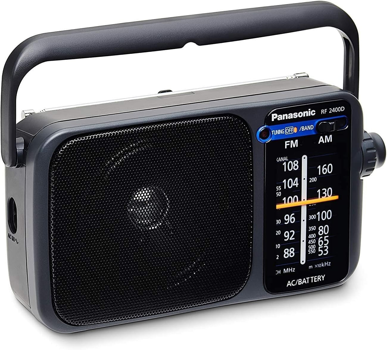 Portable FM/AM Radio Digital Tuner Large Dial Mains Battery Black