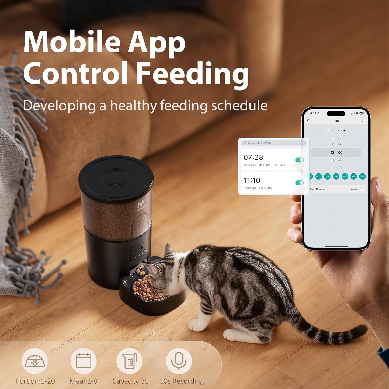WiFi Automatic Cat Feeder Camera Water Fountain 1080P App Control 3L