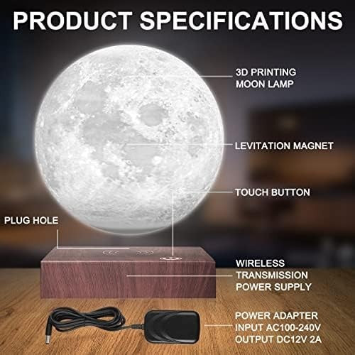 Lacquered Levitating Moon Lamp 3-Color Floating LED Light with Touch Control