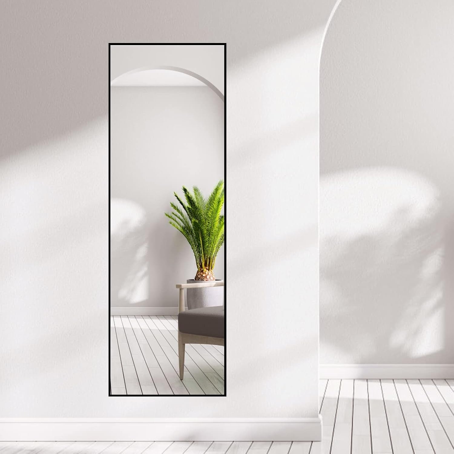 Full Length Mirror 165x51cm Wall & Floor Standing Black Frame Modern