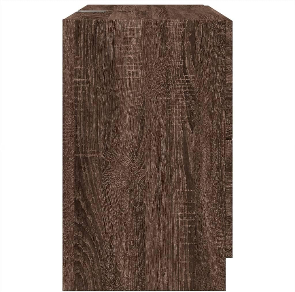 Brown Oak Under Sink Bathroom Cabinet 78x37x59cm Modern Vanity Storage Unit