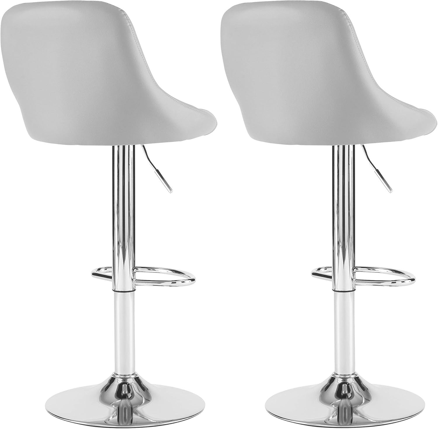 Grey Faux Leather Adjustable Swivel Bar Stools Set of 2 Chrome