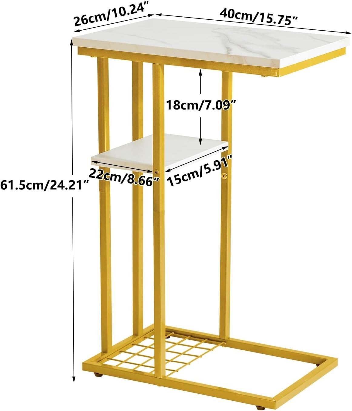 C-Shaped Side Table Marble Pattern White & Gold – Compact, Sturdy, Easy Access