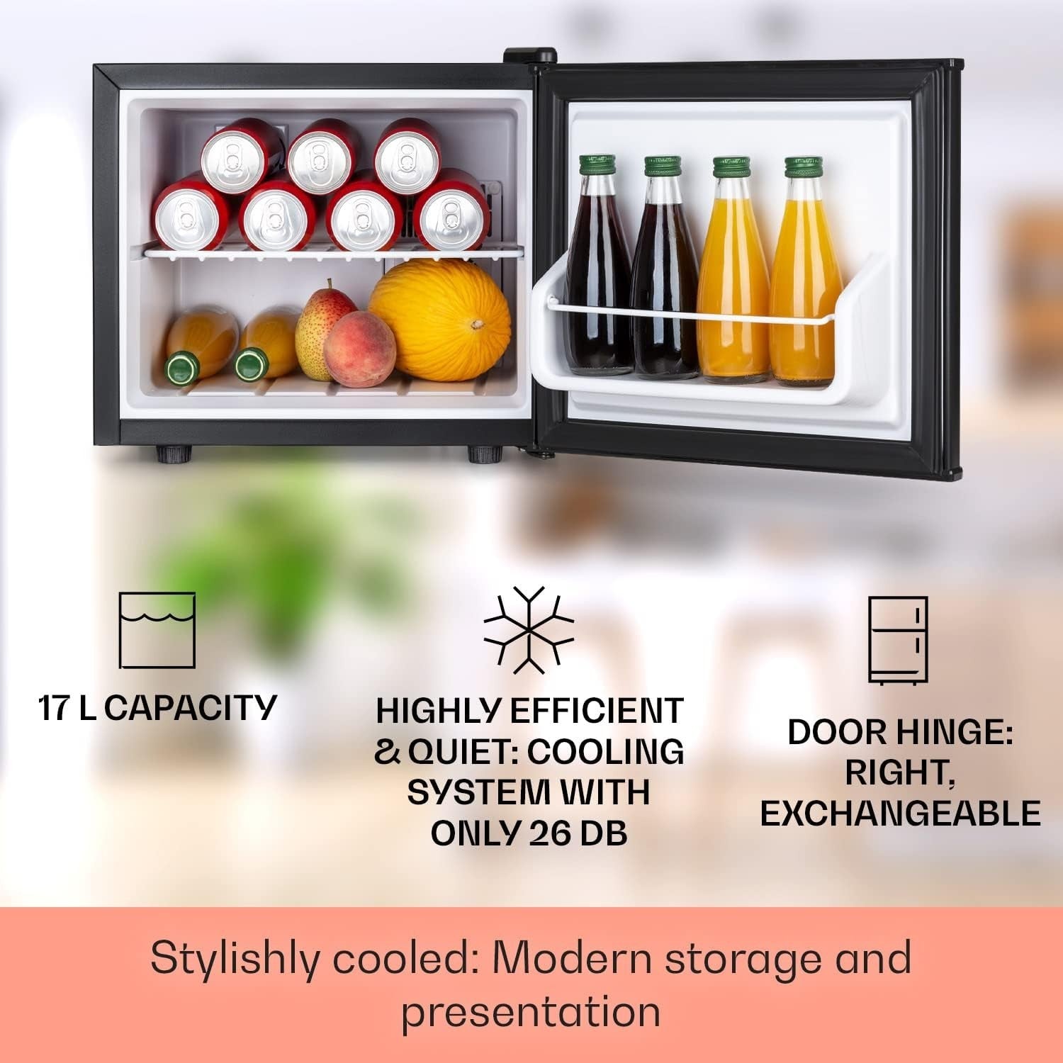 Mini Fridge 17L Compact Cooler Quiet Countertop Black Frost-Free