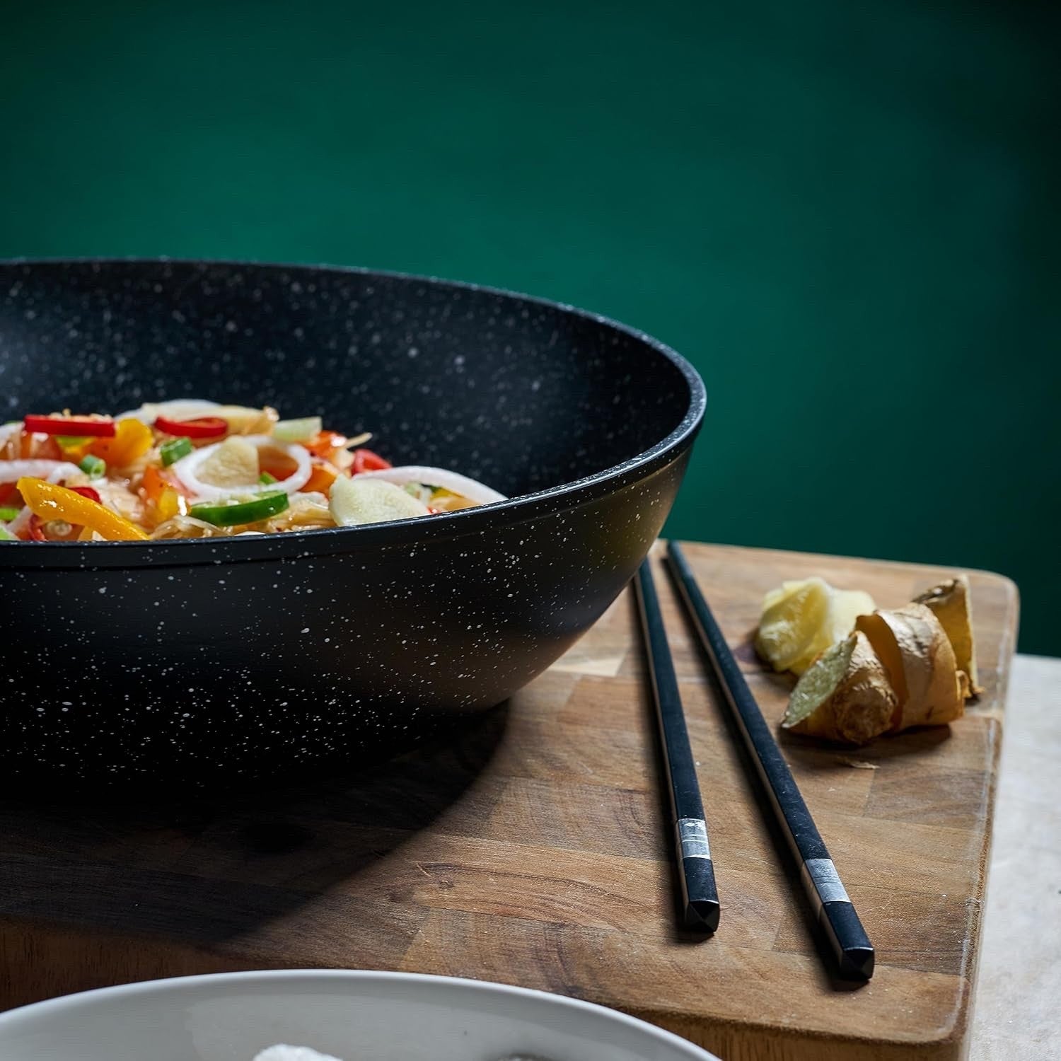 28cm Non Stick Black Marble Effect Induction Wok Pan with Cool Touch Handle