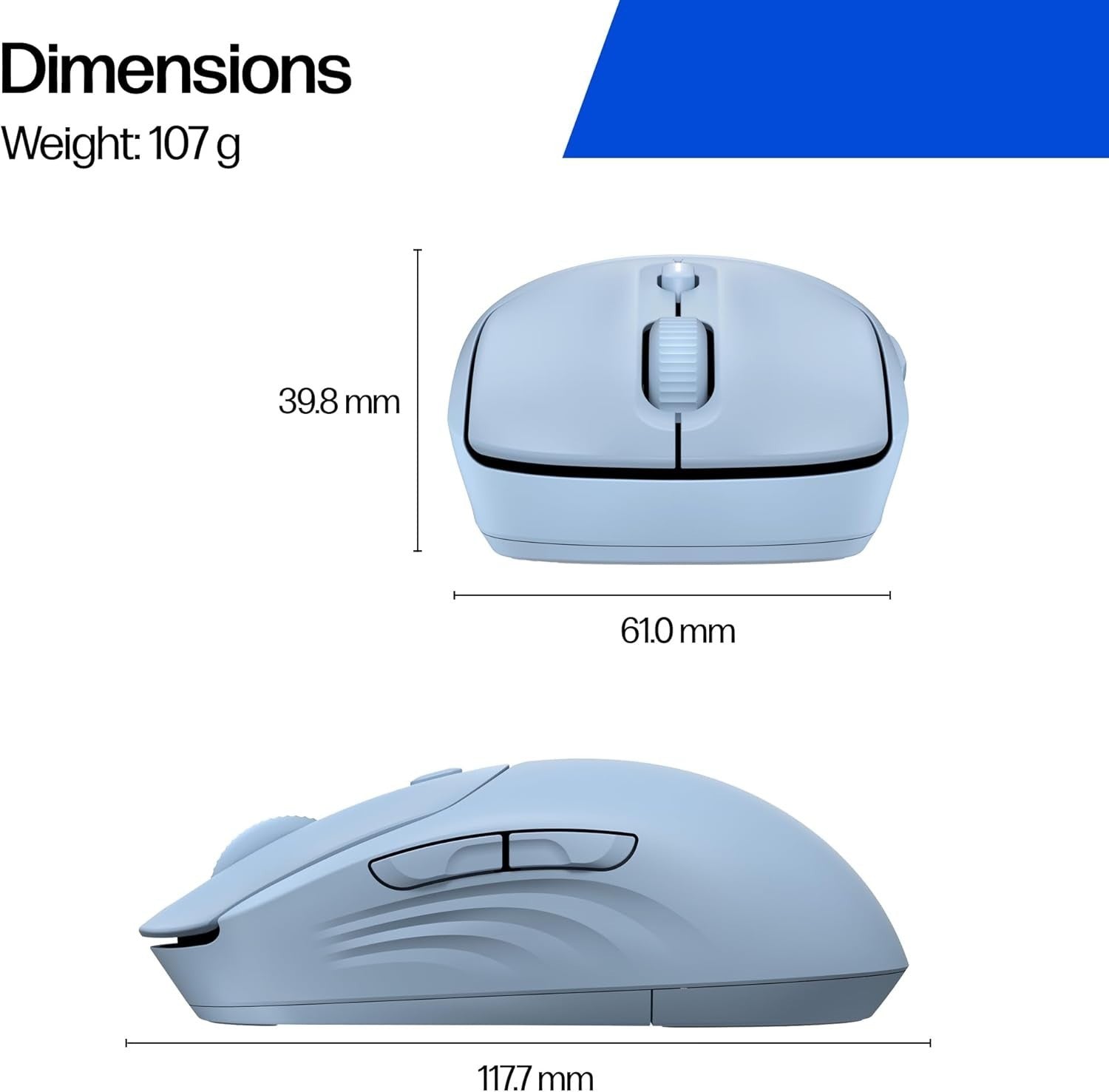 Blue Quiet Wireless Mouse Dual Bluetooth 6000 DPI Soft Touch Office Laptop