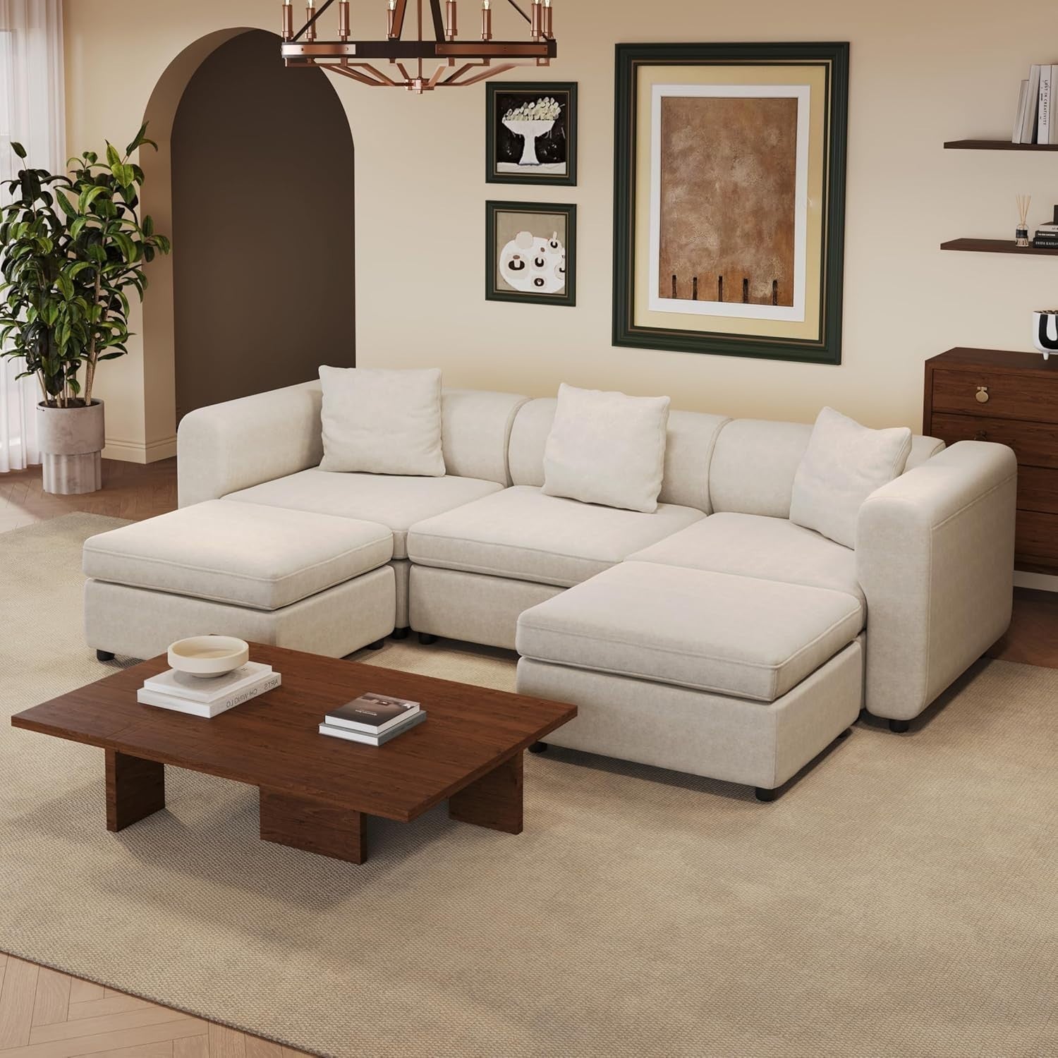 5 Seater L/U Shape Sectional Sofa Bed with 2 Storage Ottomans Velvet Couch