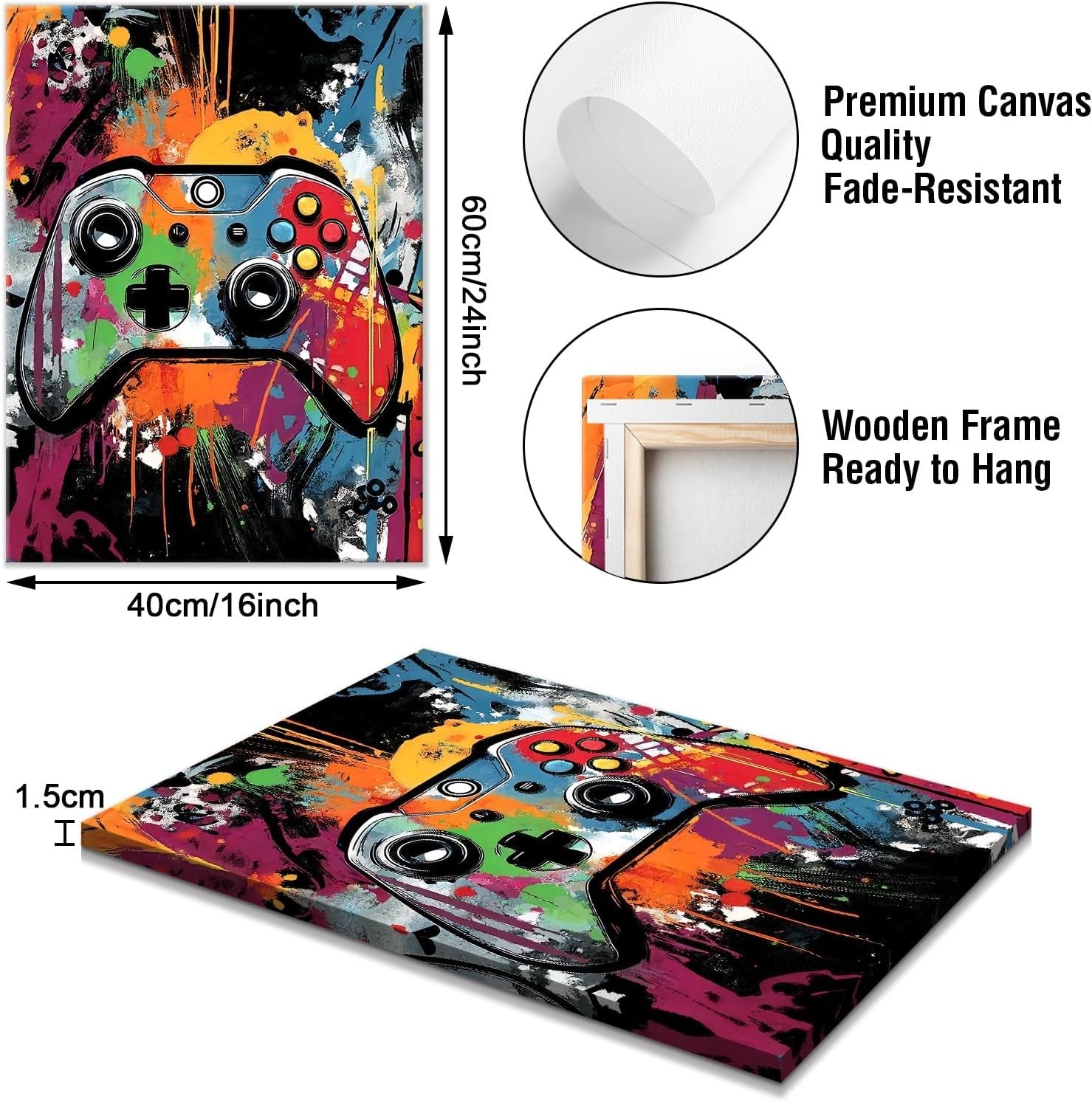 Set of 3 Gaming Graffiti Canvas Wall Art 40x60cm