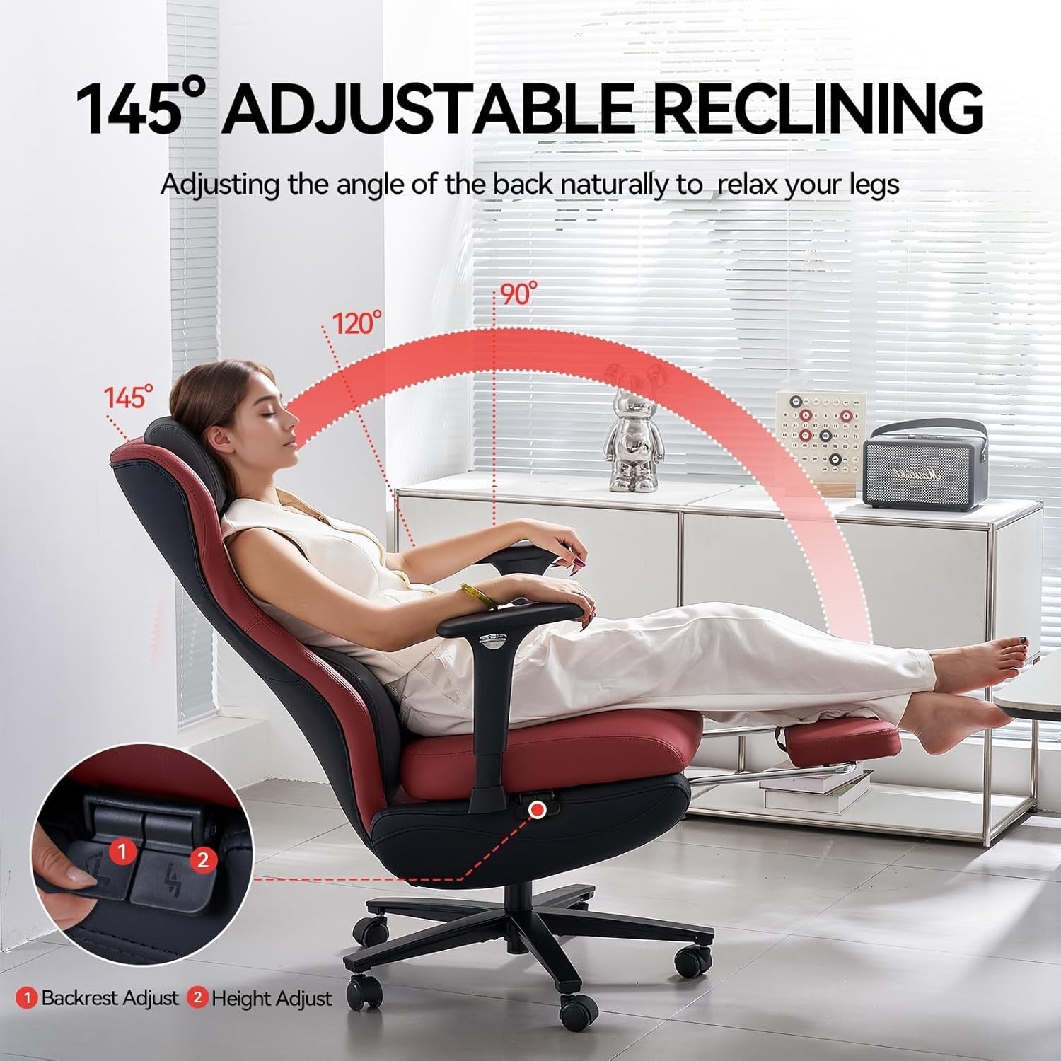 Oversized Red Ergonomic Gaming Office Chair High Back Recliner Lumbar Support