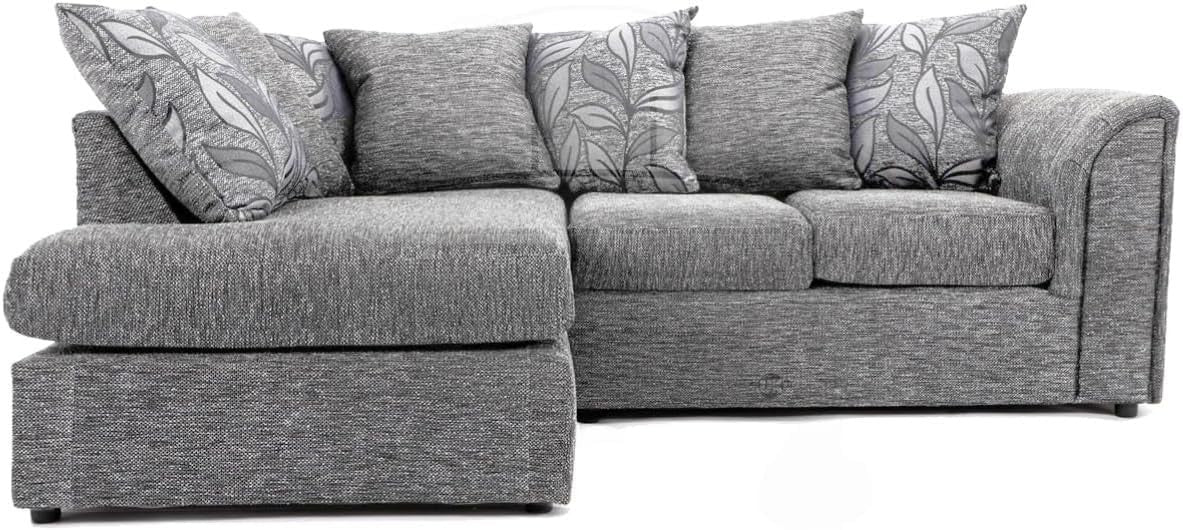 L Shaped Corner Sofa 4 Seater Scatterback Comfy Velvet Light Grey Left Hand