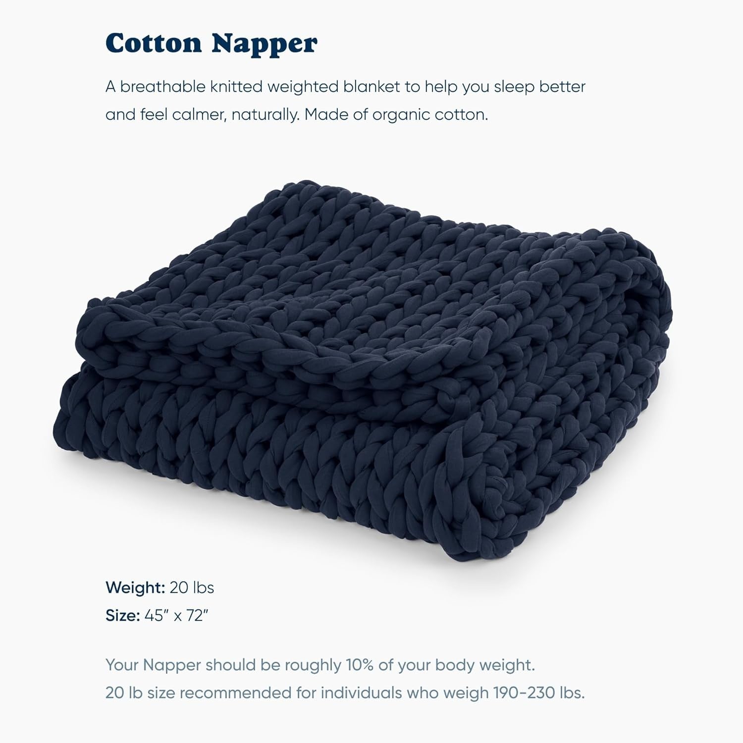 Weighted Blanket 20lbs 45x72 Midnight Blue Cotton