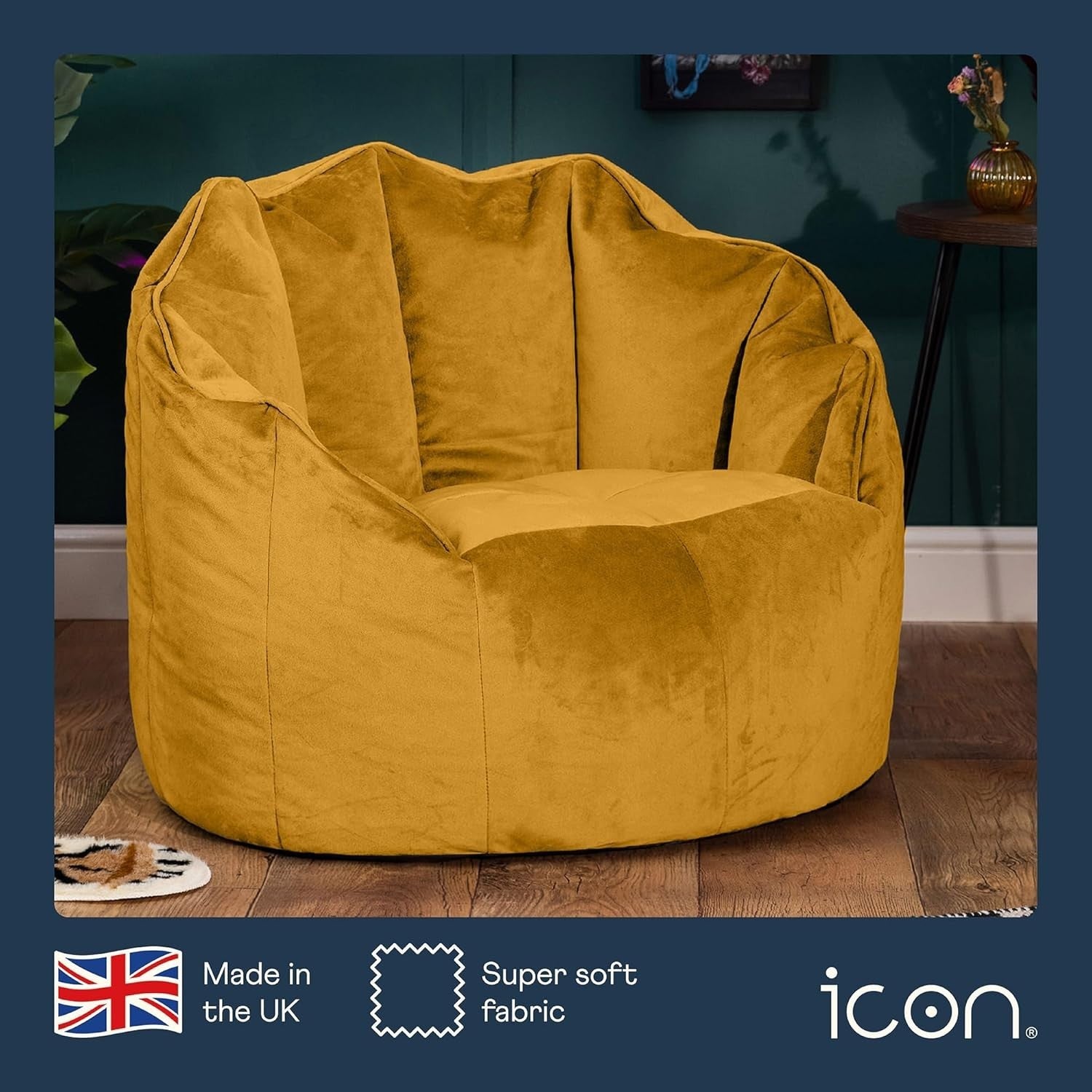 Large Velvet Bean Bag Chair Adult Seat Ochre Yellow Home Lounge Comfort