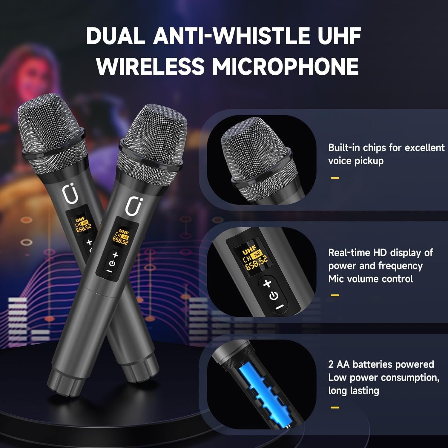 Karaoke Machine 2 Wireless Mics Bluetooth 5.3 Speaker 40W LED