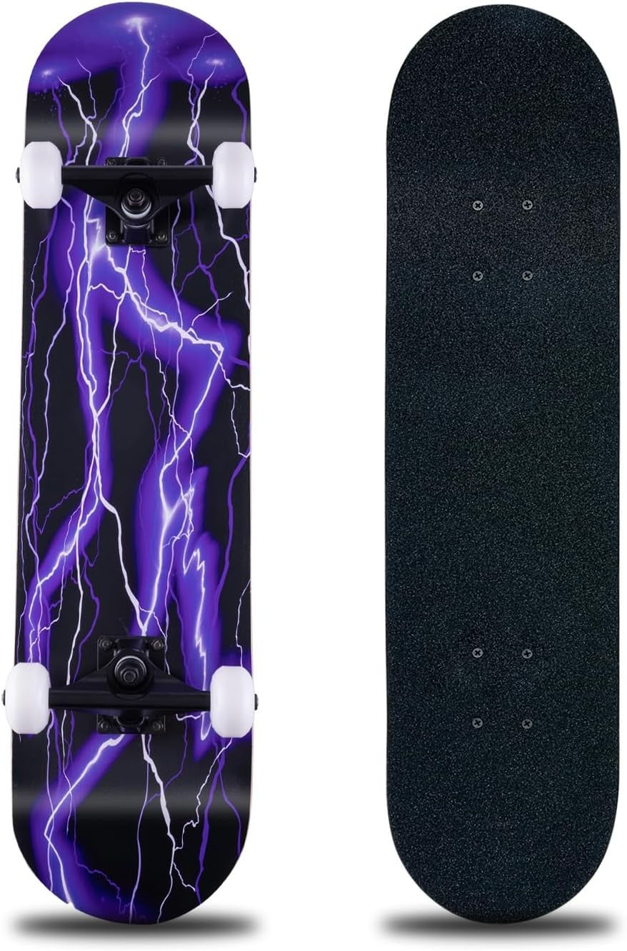 31x8 Complete Maple Skateboard Double Kick Purple Cruiser Kids Teens Adult