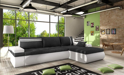 Modern L Shape Corner Sofa Bed 4 Seater White Brown Chaise Lounge