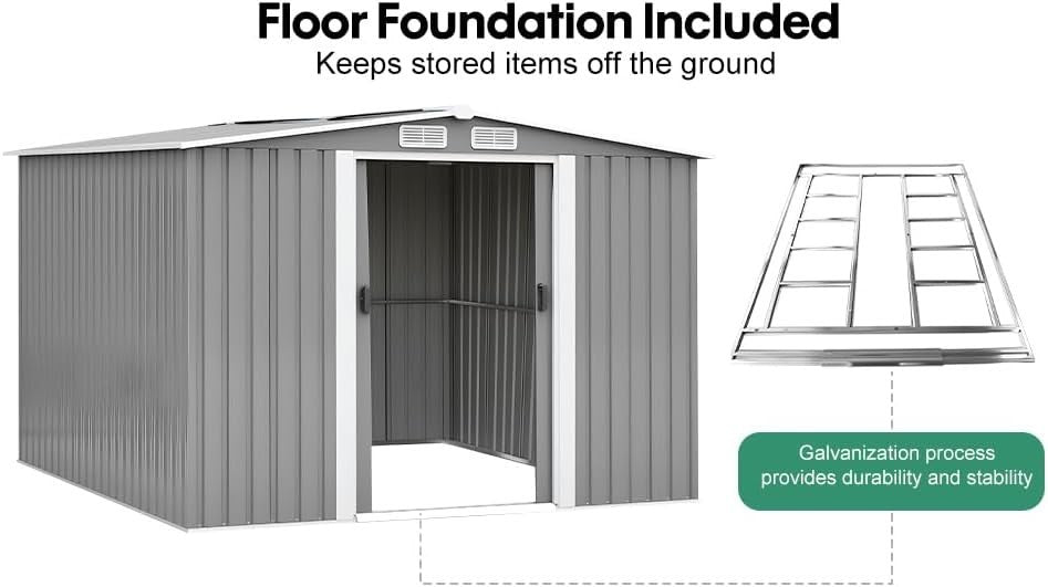 Large 10x8 ft Metal Garden Shed Outdoor Storage with Lockable Doors