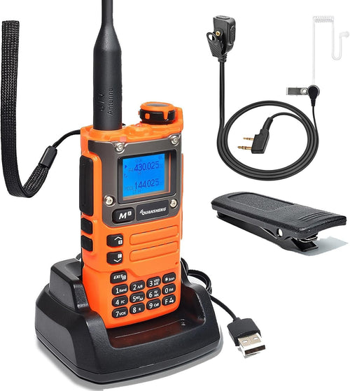 Dual Band Walkie Talkie VHF UHF NOAA Long Range Orange Radio Earpiece