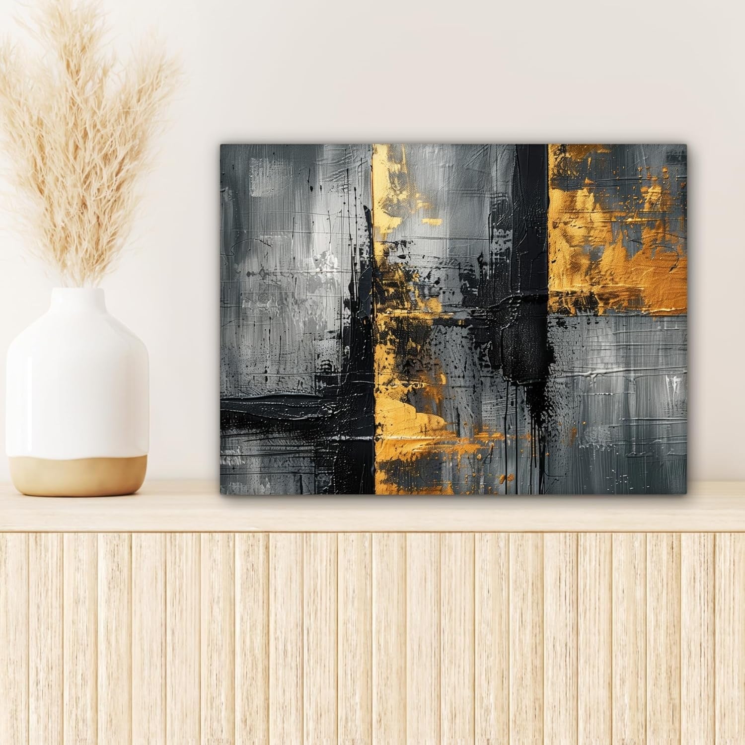 Gold Black Grey Abstract Canvas Wall Art 40x30cm Luxury Print